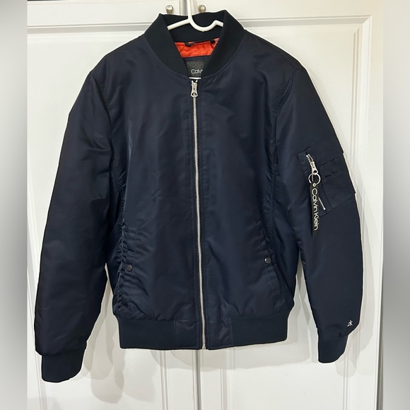 Men's Calvin Klein Navy Classic Nylon Bomber Jacket Size Small - Picture 2 of 15